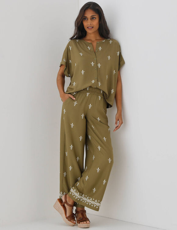 Chemisier boutonn&eacute; ray&eacute;, manches courtes     (kaki)