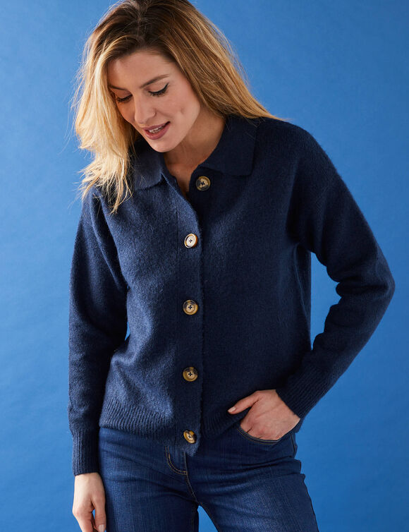 Gilet veste boutonné, polyester recyclé** (marine)
