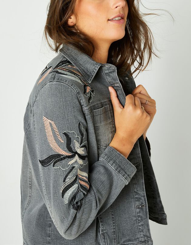 Veste en jean brodée (gris)