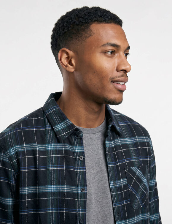 Chemise boutonn&eacute;e en flanelle &agrave; carreaux (bleu / vert)