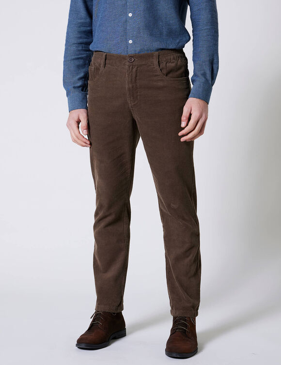 Pantalon 5 poches velours fines c&ocirc;tes &eacute;lastiqu&eacute; c&ocirc;t&eacute;s (taupe)