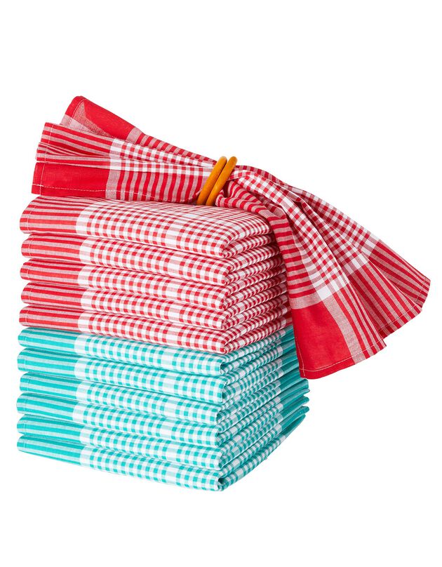 Serviette de table carreaux normand - lots (rouge + vert)