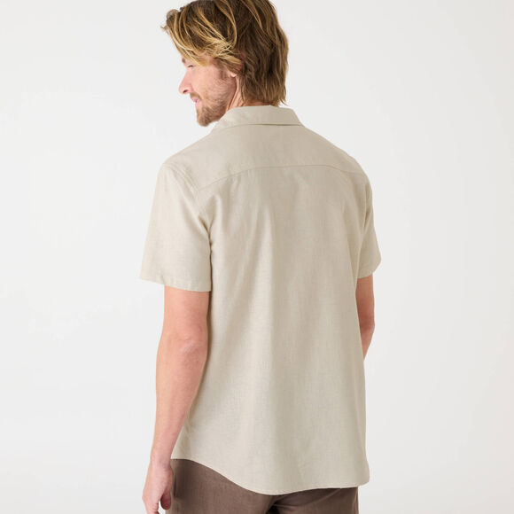 Hemd in katoen-linnen, korte mouwen en knoopsluiting (grijsbeige)