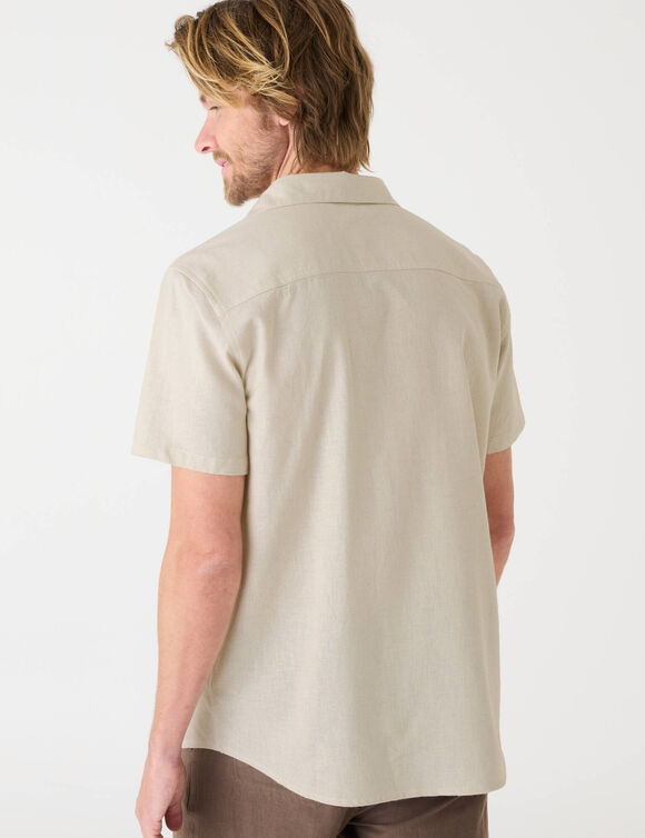 Chemise coton lin manches courtes boutonn&eacute;e (gr&egrave;ge)