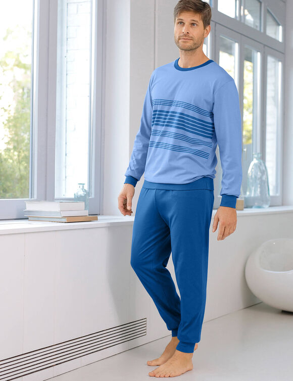 Gestreepte pyjama in katoen met lange mouwen (blauw)