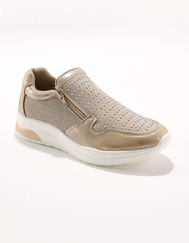 Goudkleurige sneakers met rits, stras op het bovenwerk (goudkleurig) Goudkleurige sneakers met rits, stras op het bovenwerk (goudkleurig)