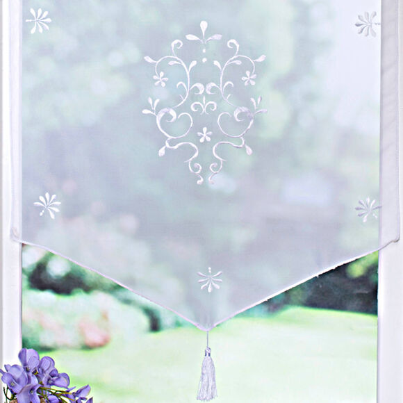 Spits glasgordijn in barokstijl, met zoom voor de gordijnroede (wit)