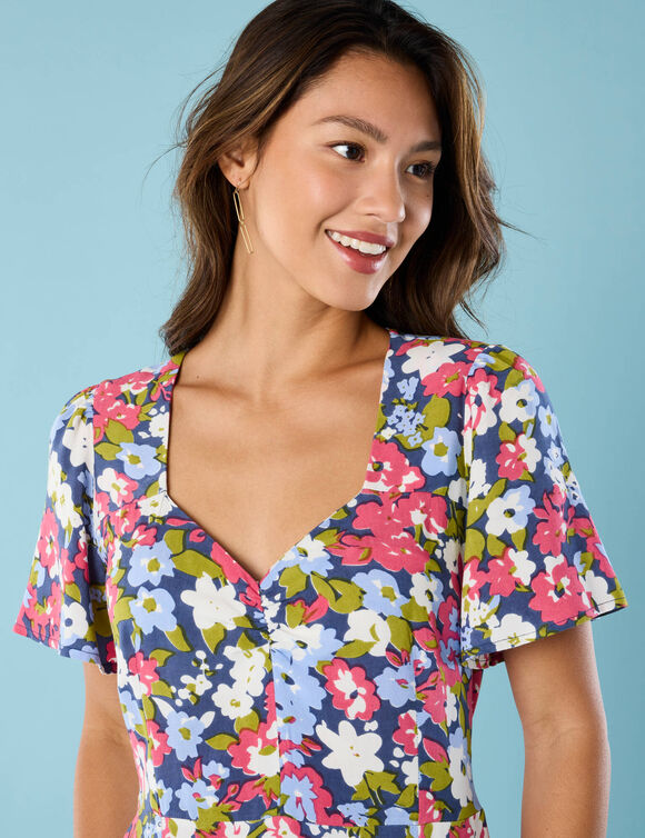 Robe midi imprimée, Spécial Petites (bleu / rose)