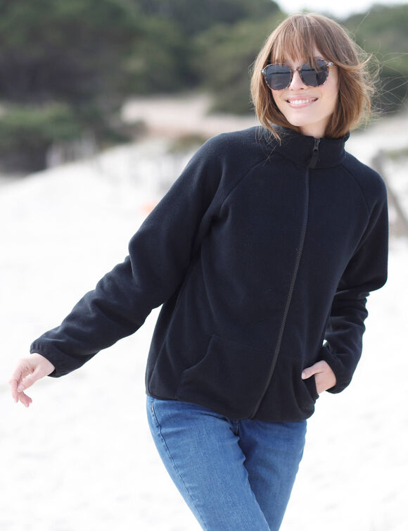 Veste polaire zippée manches longues, unie (noir)