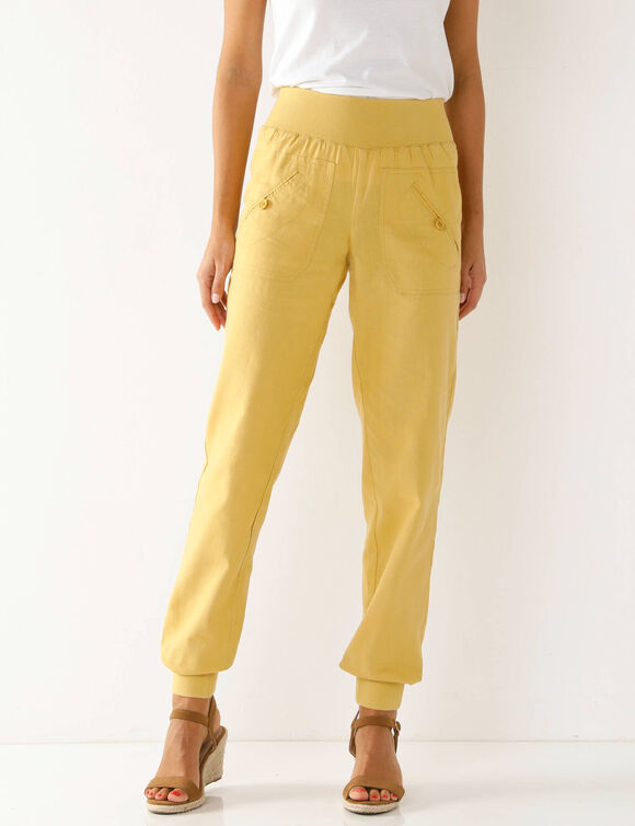 Pantalon blousant taille élastiquée, lin coton (ocre)