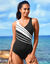 Maillot de bain 1 pi&egrave;ce &agrave; bandes (noir / blanc)
