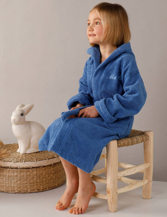 Peignoir enfant &agrave; capuche personnalis&eacute; - &eacute;ponge bouclette 340 g/m&sup2; (bleu dur)