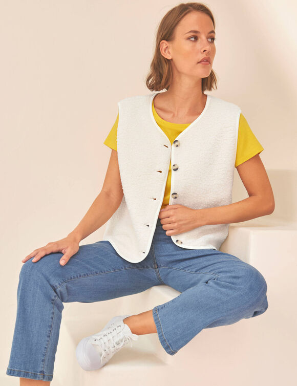 Veste sans manches, maille bouclette (&eacute;cru)