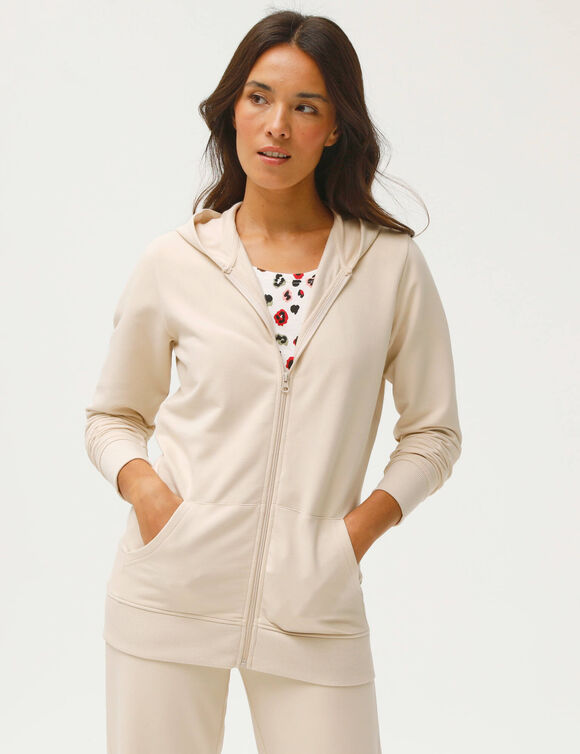 Veste zipp&eacute;e &agrave; capuche, molleton gratt&eacute; (sable)