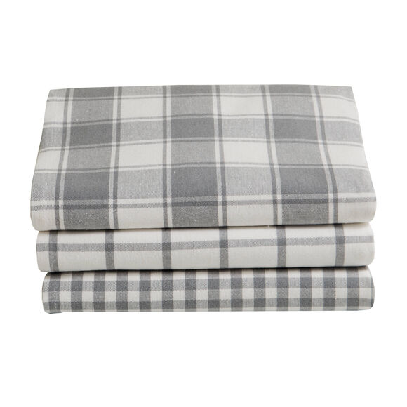 Katoenen droogdoek met ingeweven ruiten - set van 3 (grijs)