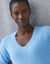 Pull tunique col V, maille douceur (bleu)
