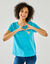 Effen T-shirt met 'hart' borduursel, korte mouwen (turkoois)