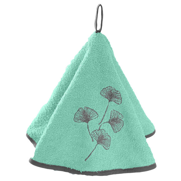 Droogdoeken in geborduurde badstof, ginkgomotief, klokmodel - set van 2 (amandel groen)