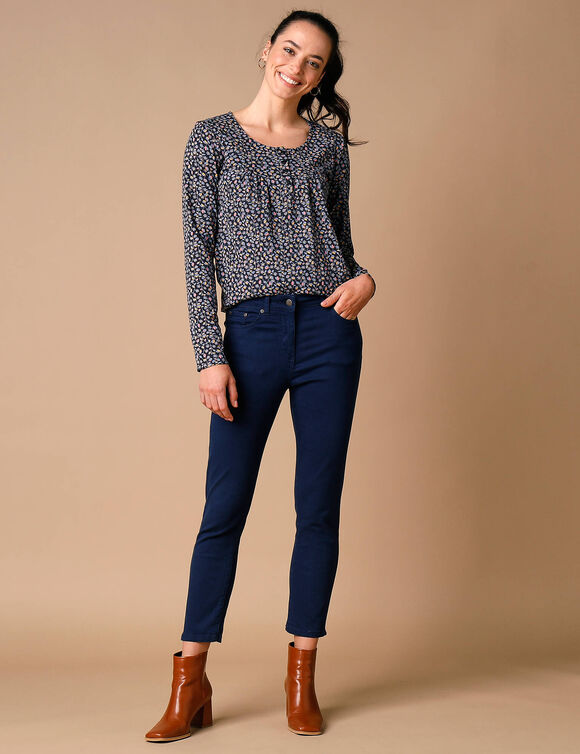 Pantalon 7/8ème fuselé stretch uni (marine)