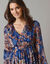 Lange jurk in voile, Indiase bloemenprint (blauw / beige)