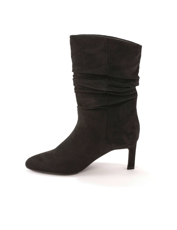 Bottes pliss&eacute;es en su&eacute;dine, talon fin (noir)