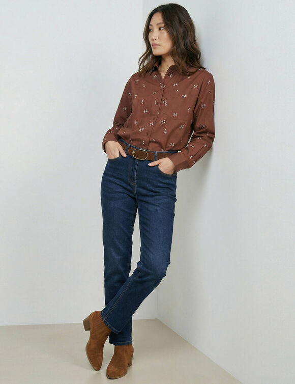 Chemise ample imprim&eacute; minimaliste (marron / &eacute;cru)