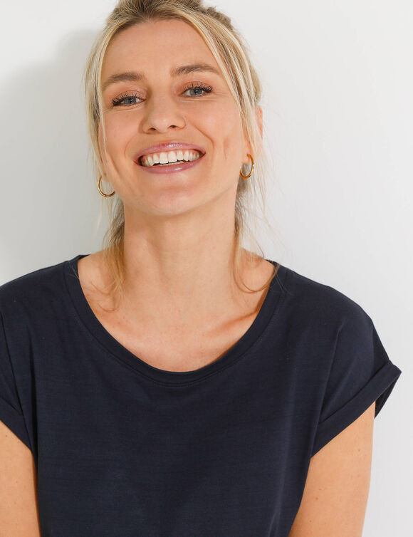 T-shirt col rond, manches courtes (marine)