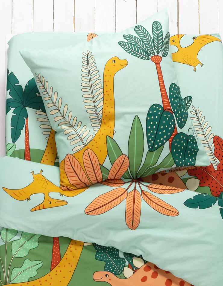 Linge de lit enfant Jurassi coton - Imprimé dinosaure  (vert)