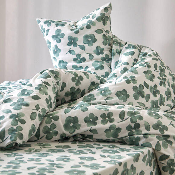 Linge de lit Petunia en coton imprim&eacute; (vert amande)