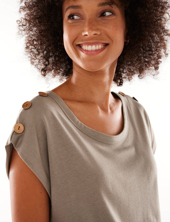Effen T-shirt met knoopdetail, jerseytricot (lichtkaki)