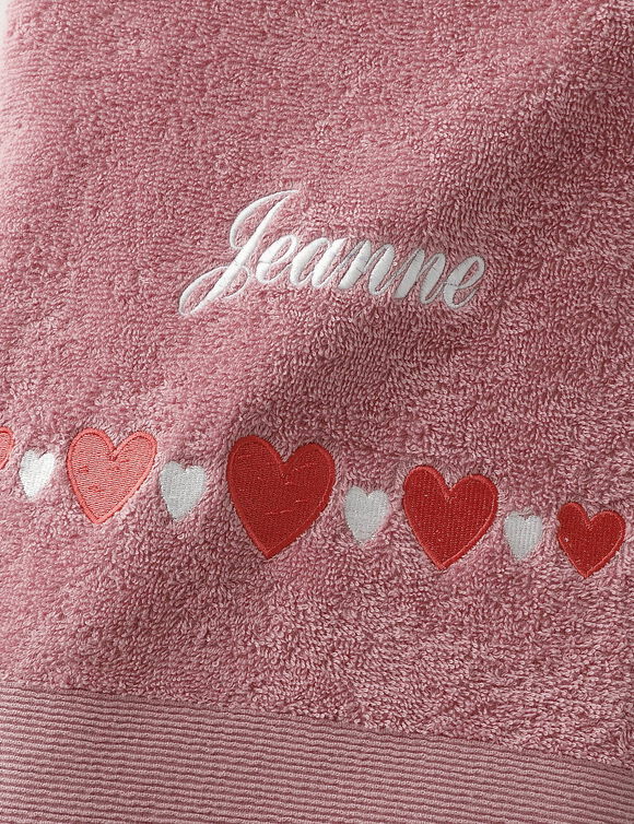 Serviettes de bain brod&eacute;es c&oelig;urs, personnalisable (vieux rose)