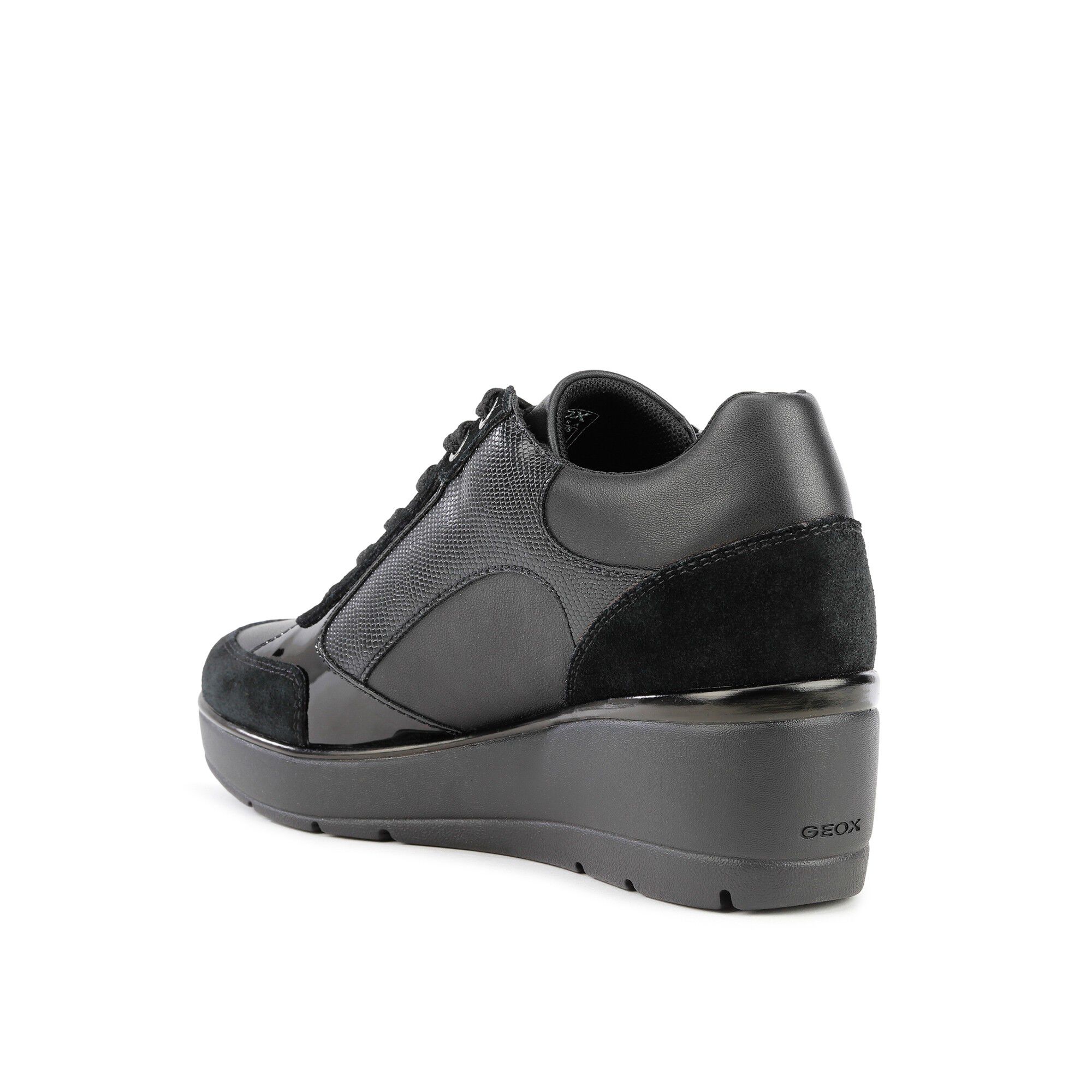 Sneakers met sleehak en leren bovenwerk, zwart | Blancheporte