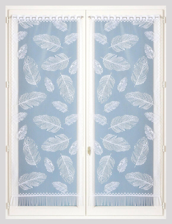 Vitrages droits motifs plumes finition passe-tringle - Paire (blanc)