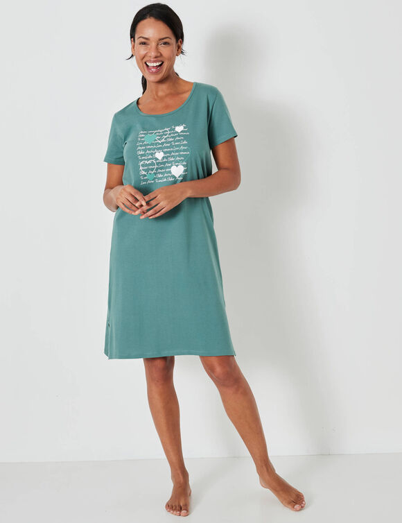 Chemise de nuit courte imprimée cœurs (kaki)