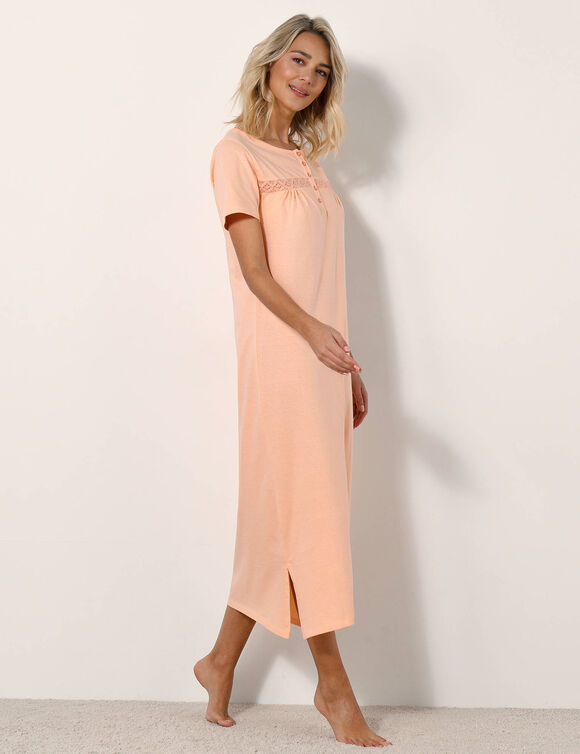 Chemise de nuit longue manches courtes unie (pêche)