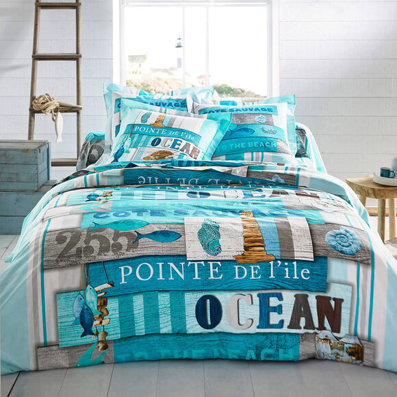 Linge de lit Océan coton (bleu)