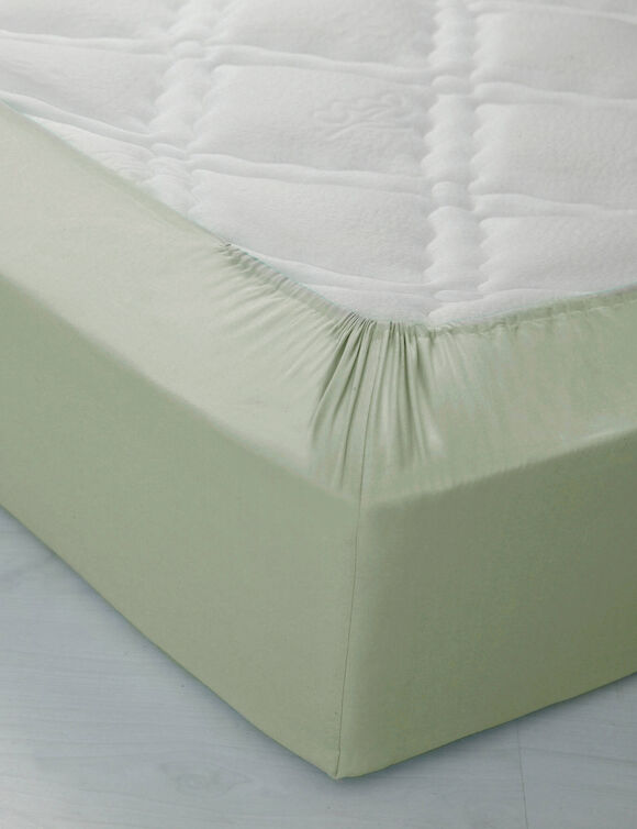 Drap-housse uni coton bonnet 32 cm (vert amande)