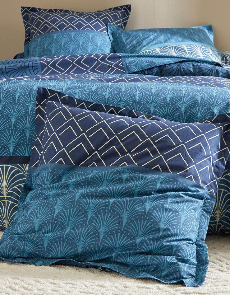 Linge de lit Eddy en coton à motifs graphiques (marine)