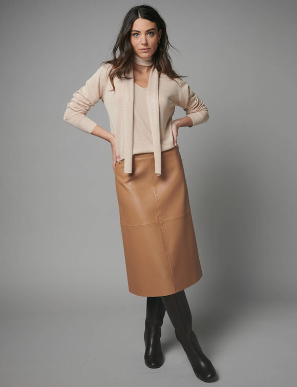 Pull col V cravate (beige)