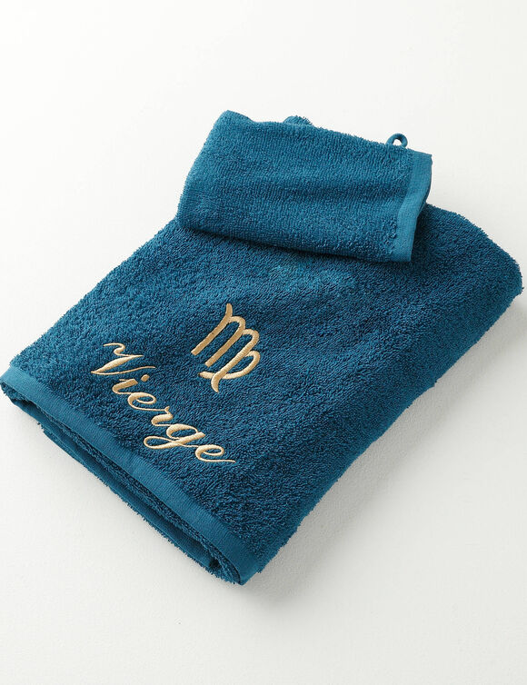 Serviettes de bain brodées  Vierge - 420g/m2 (pauwblauw)