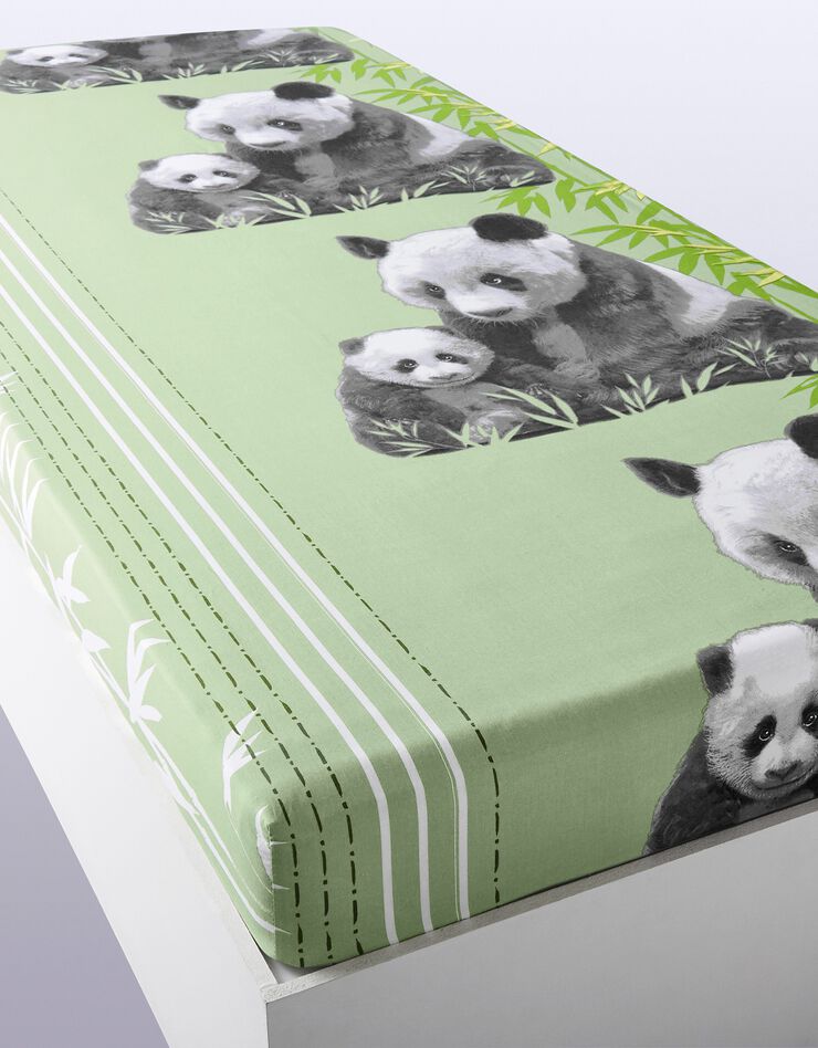 Linge de lit imprimé Pandas en polycoton (vert)