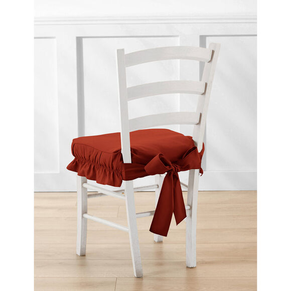 Housse chaise unie volantée coton bachette (terracotta)