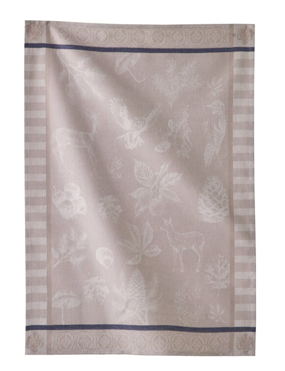 Torchon coton jacquard univers forêt - lot de 3 (rouge + vert + taupe)