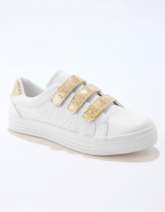 Sneakers met scratchsluiting en kroko-effect - wit/goudkleur (wit / goudkleurig)
