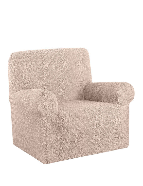 Housse bi-extensible microfibre gaufr&eacute;e pour fauteuil et canap&eacute; (beige)