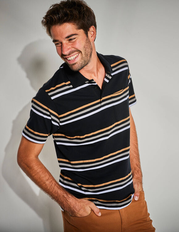 Polo rayé manches courtes (noir)
