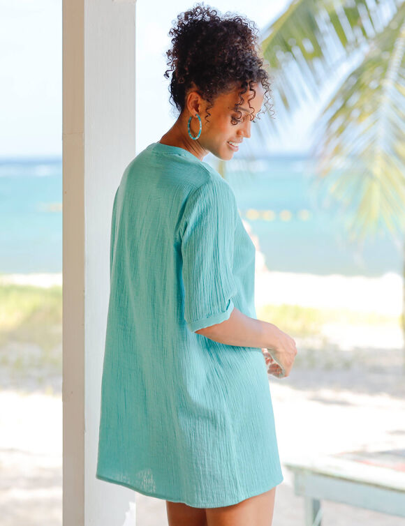 Tunique unie, gaze de coton (bleu lagon)