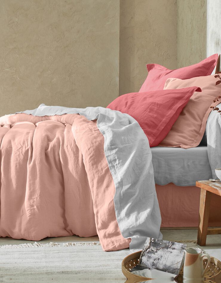 Linge de lit uni lin lavé (rose)