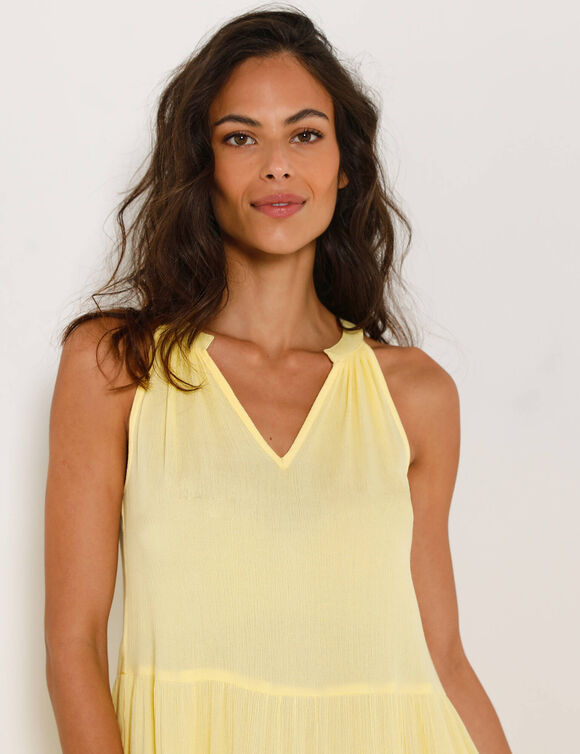 Robe &agrave; volants unie emmanchures am&eacute;ricaines, cr&eacute;pon (jaune)