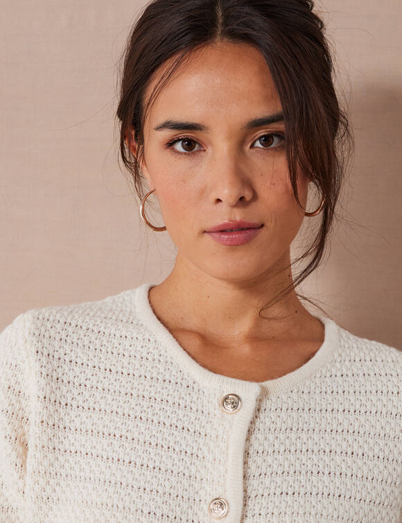 Cardigan uni maille fantaisie (écru)